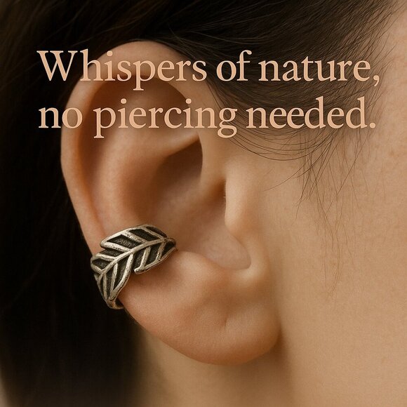 Sterling Silver Leaf Ear Cuff – Hypoallergenic and Boho - Picture 8 of 8